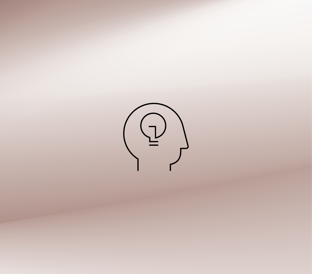 Icon depicting an outline of a human head with a stylized lightbulb centered within the outline